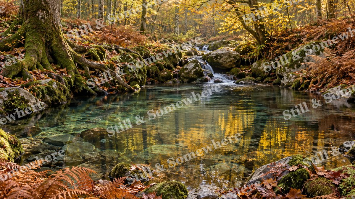 Russet Ferns beside the Spring, peaceful landscapes artwork preview