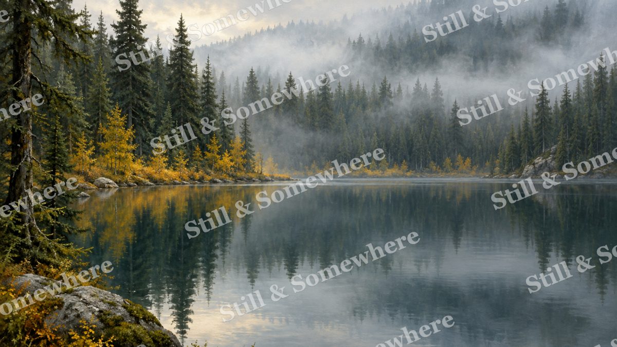 Forest Lake in September Mist, forests artwork preview