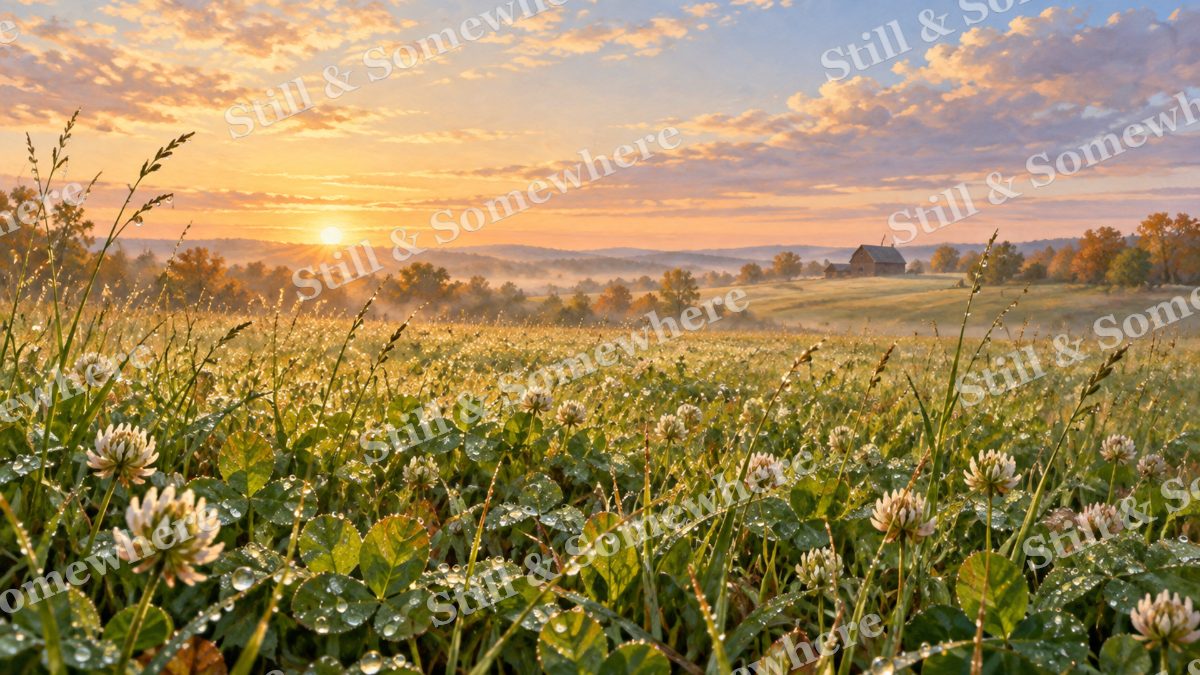 Dew on the Clover Meadow, early autumn countryside artwork preview