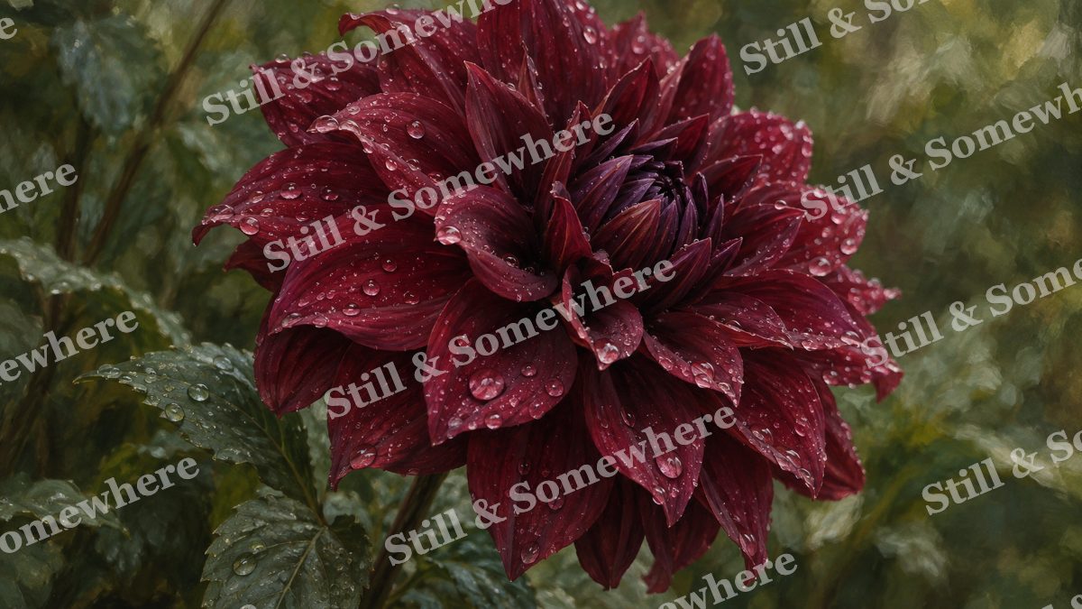 Burgundy Dahlia after Rain, botanicals artwork preview