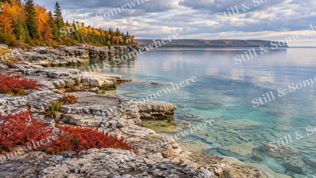 The Quiet Limestone Shore, peaceful landscapes artwork preview