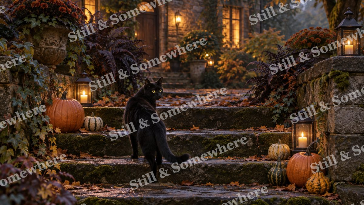 34 Cat On The Garden Steps, halloween artwork preview