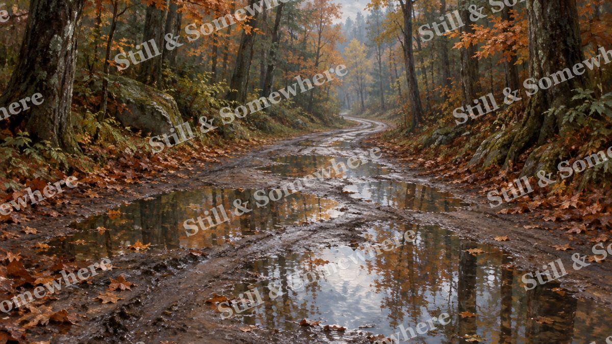 Rain Pools on the Forest Road, forests artwork preview