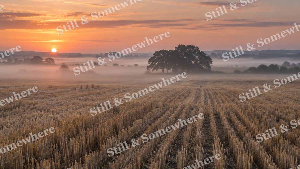 Landscapes Mist Above a Quiet Harvest Field, peaceful landscapes artwork preview