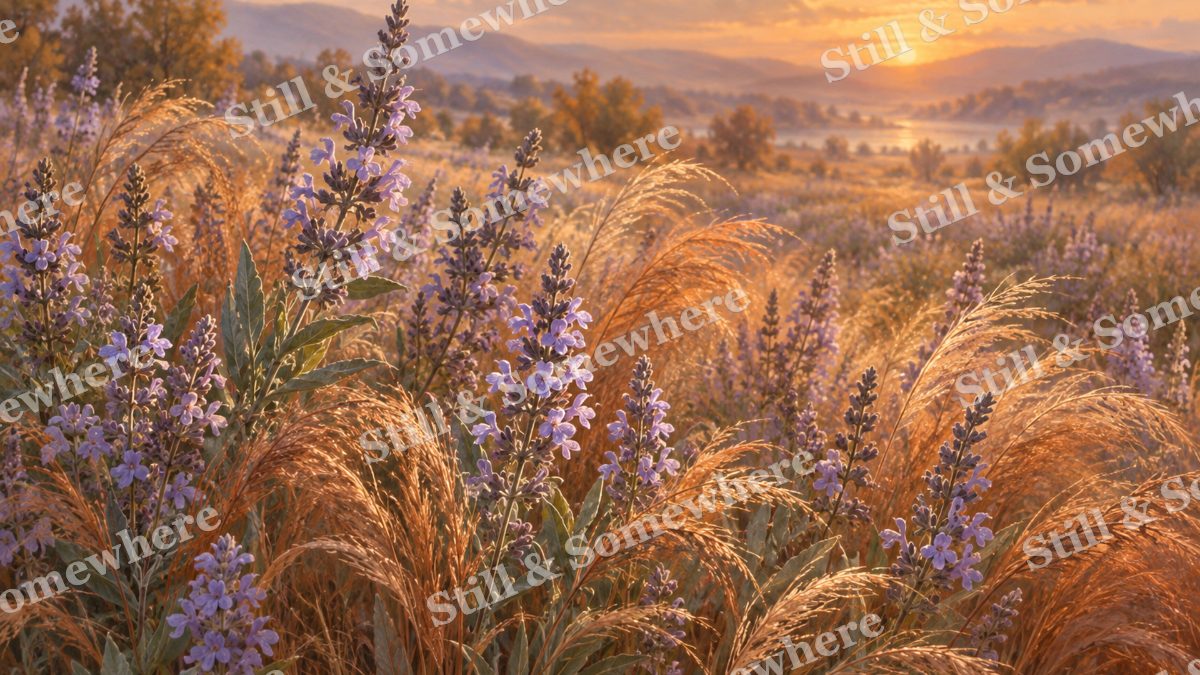 Sage Blossoms and Copper Grass, botanicals artwork preview