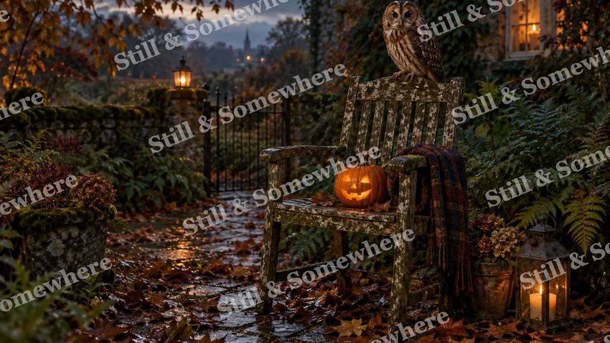 Owl on the Garden Chair, halloween artwork preview