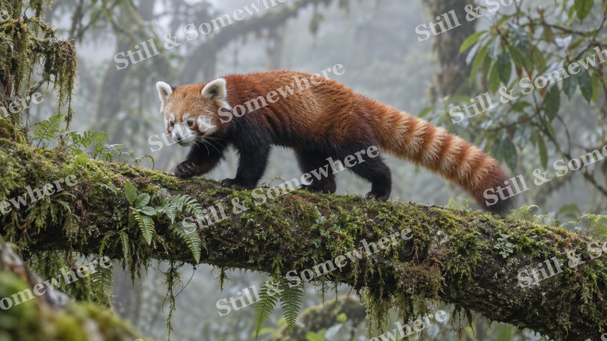 Red Panda Mossy Bough, wildlife artwork preview
