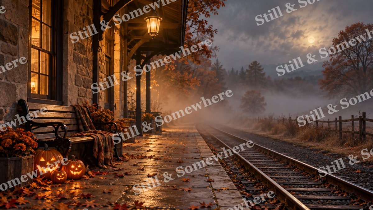 Fogbound Railway Platform, halloween artwork preview