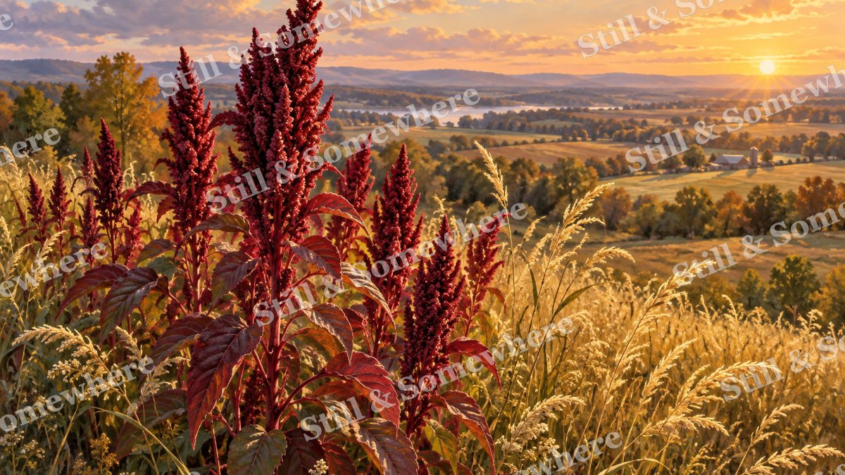 Red Amaranth beside Golden Grass, botanicals artwork preview