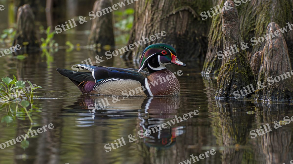 Wood Duck Cypress Water, wildlife artwork preview