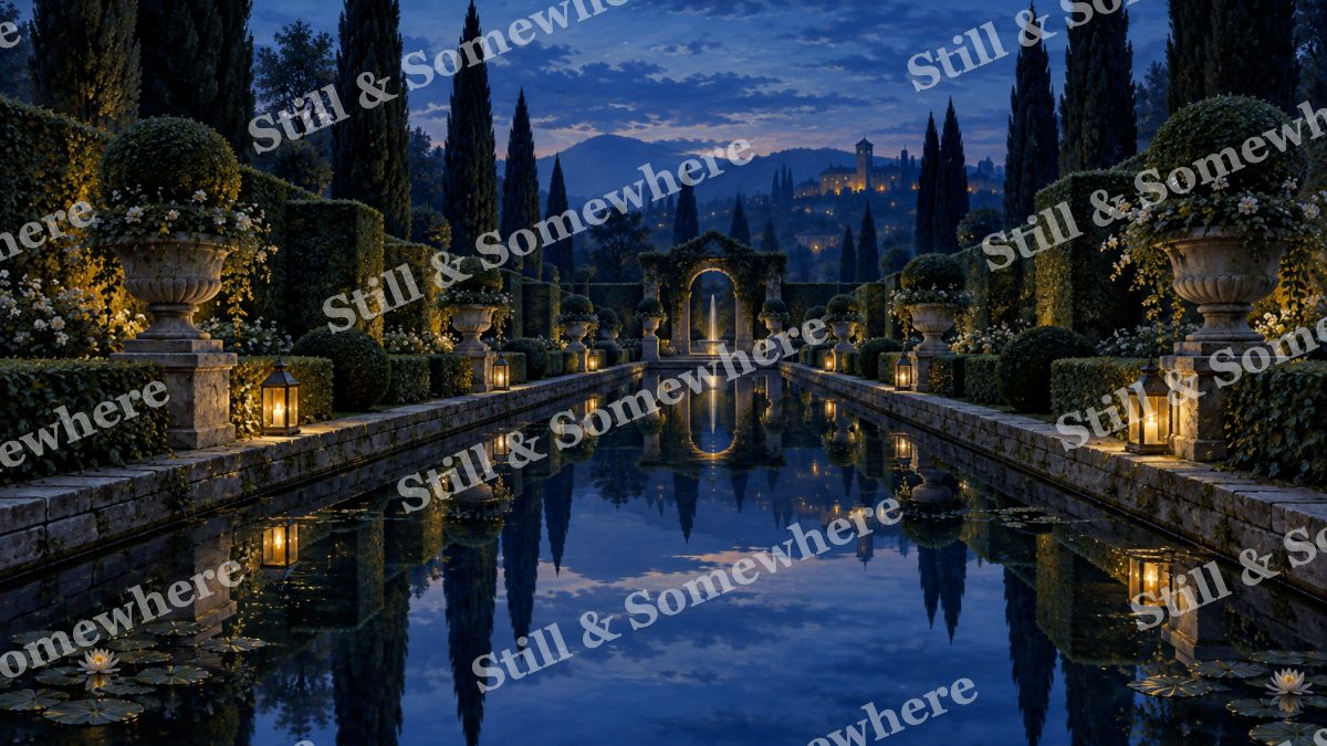 Garden Canal at Blue Hour, gardens artwork preview