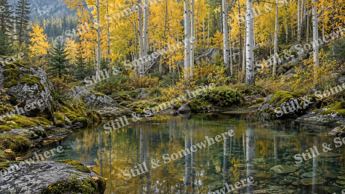 Golden Aspen Pool, peaceful landscapes artwork preview