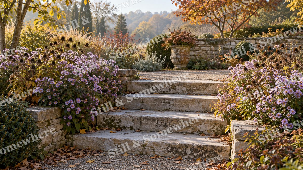 Asters beside the Limestone Steps, gardens artwork preview