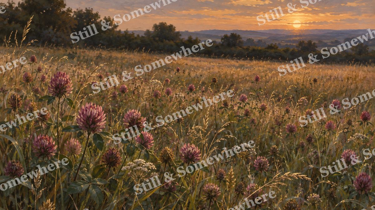 Red Clover in Fading Light, botanicals artwork preview