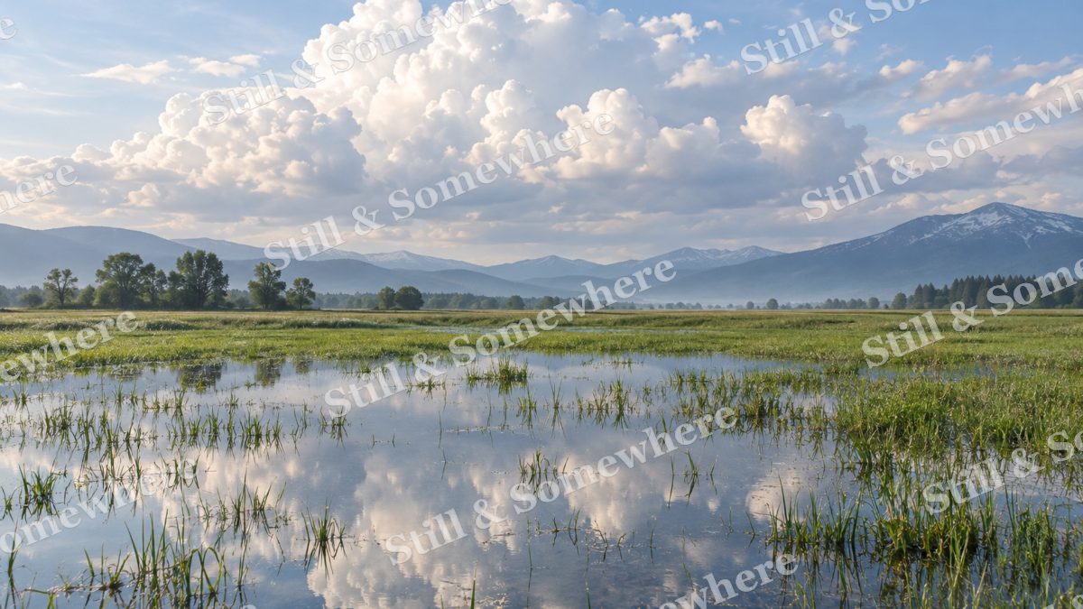 Landscapes Cloud Reflections in a Flooded Meadow, peaceful landscapes artwork preview