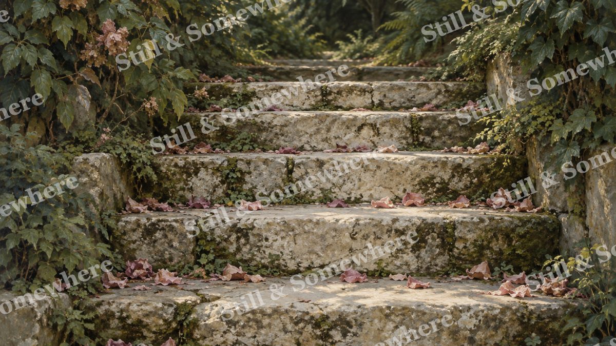 Garden Steps with Fallen Petals, gardens artwork preview