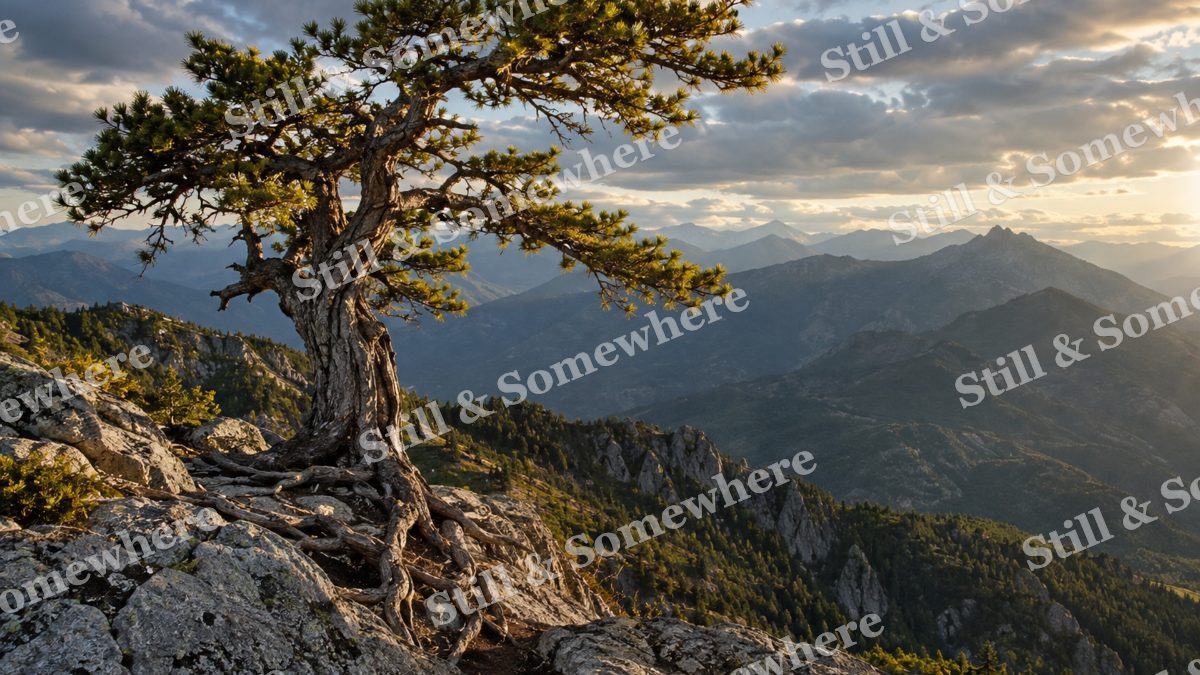 Solitary Pine Windswept Ridge, mountains artwork preview
