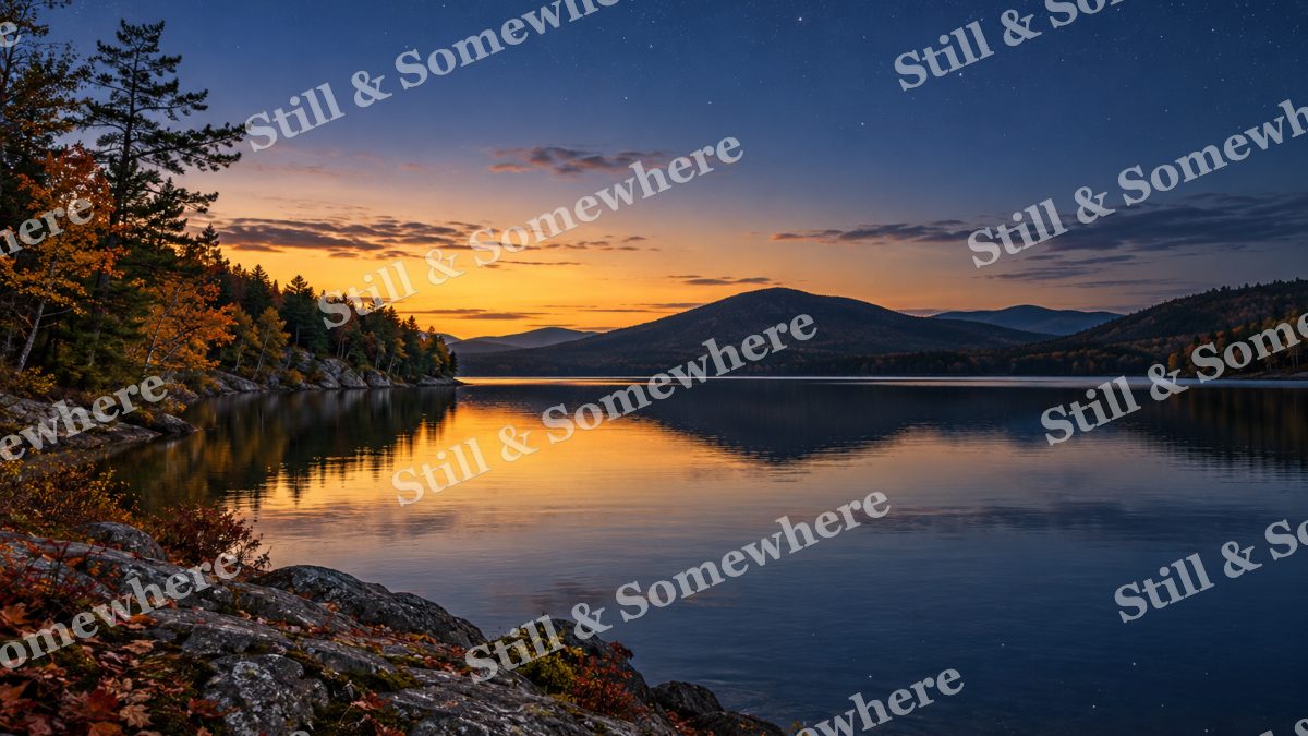 Autumn Stars above the Quiet Bay, peaceful landscapes artwork preview