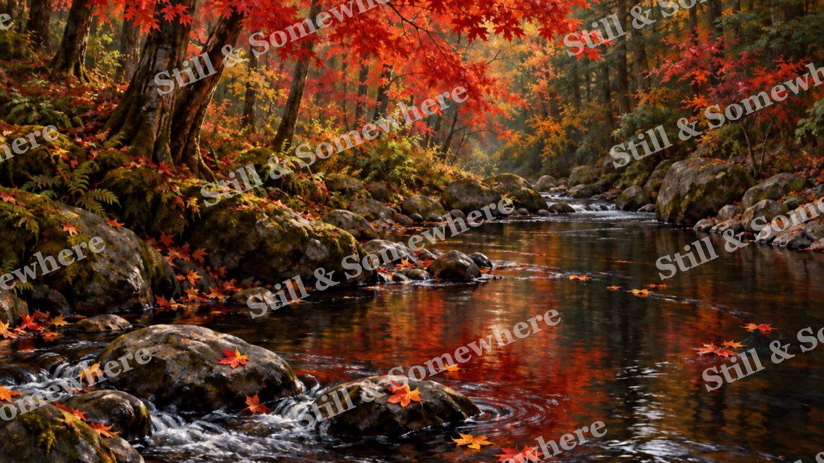 Creek Bend under Scarlet Maples, forests artwork preview