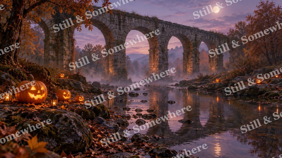 Pumpkin Lights beneath the Aqueduct, halloween artwork preview