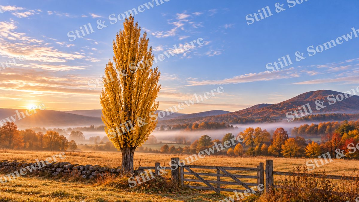 Golden Poplar Beside an Old Field Gate, fall artwork preview