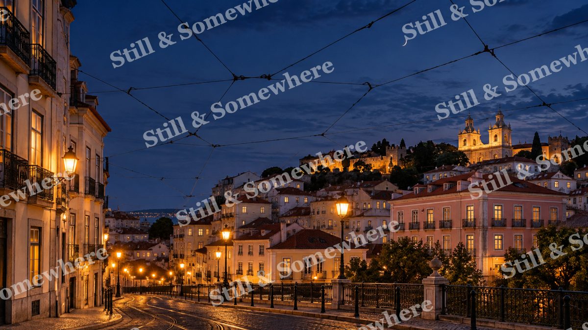 Lights Tram Wires and Moon, city lights artwork preview