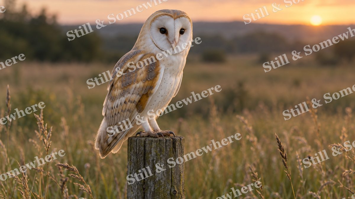 Barn Owl Meadow Post, wildlife artwork preview