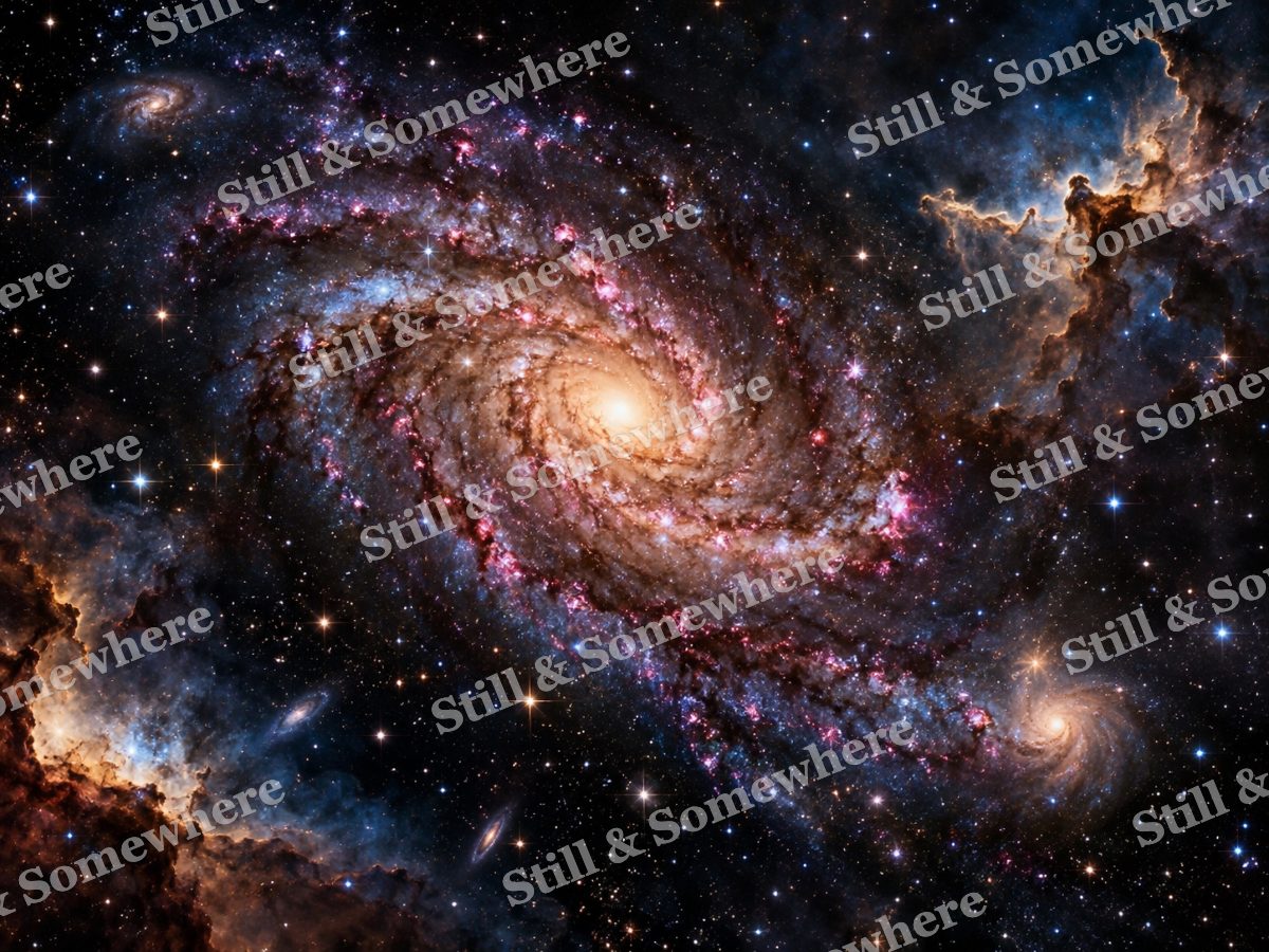 Spiral Galaxy Surrounded by Nebulae, original artwork preview