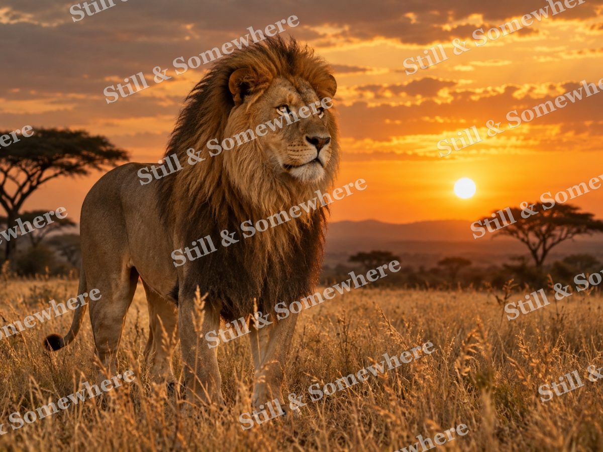 Lion in the Savanna at Sunset, original artwork preview
