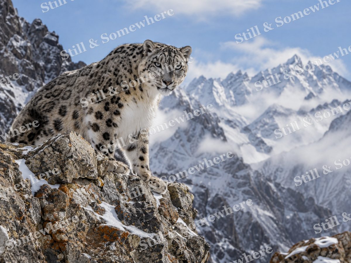 Snow Leopard on a Mountain Ledge, original artwork preview